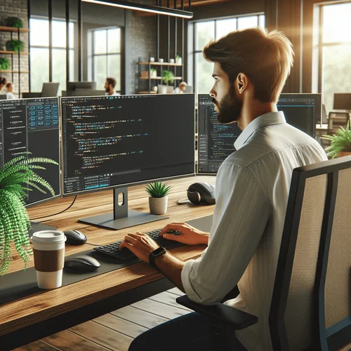 Generated image: Realistic photo of a focused software developer wo...