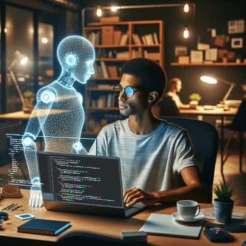 Generated image: Realistic photo of a programmer collaborating with...