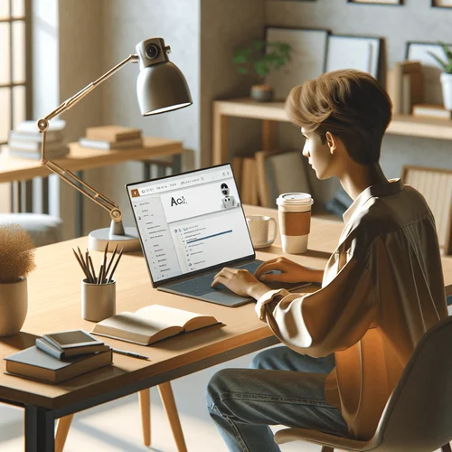 Generated image: Realistic photo of a copywriter working at a moder...